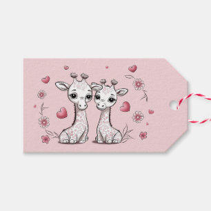 Étiquettes-cadeau Les amateurs de Giraffe de Cartoon mignonne Coeurs