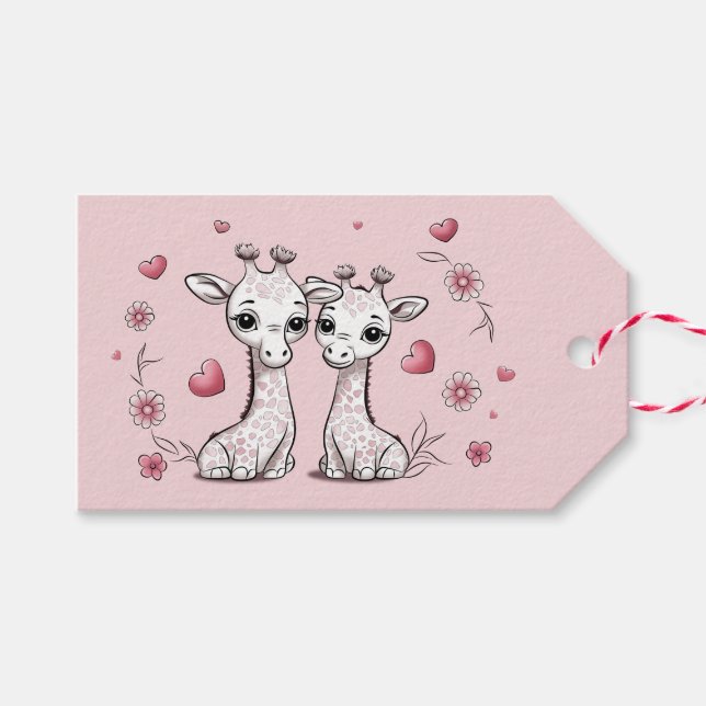 Étiquettes-cadeau Les amateurs de Giraffe de Cartoon mignonne Coeurs (Devant (Horizontal))