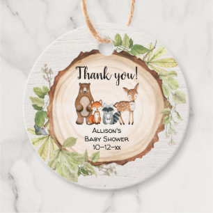 Étiquettes Cadeau Les amis de la forêt de bois baby shower rustique