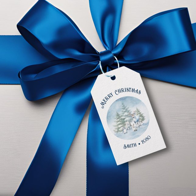 Étiquettes-cadeau Les animaux des bois Noël (white woodland animals watercolor gift tag)