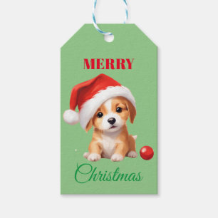 Étiquettes-cadeau Les animaux mignons chiot d'hiver Chien Père Noël
