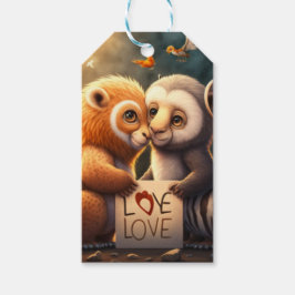 Étiquettes-cadeau Les animaux mignons en carte amour