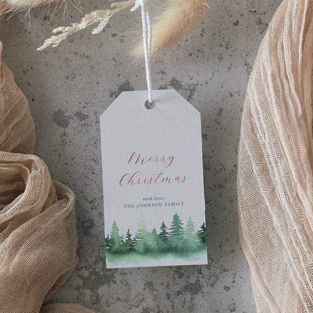 Étiquettes-cadeau Les arbres de Noël de la forêt sauvage verte (Créateur téléchargé)
