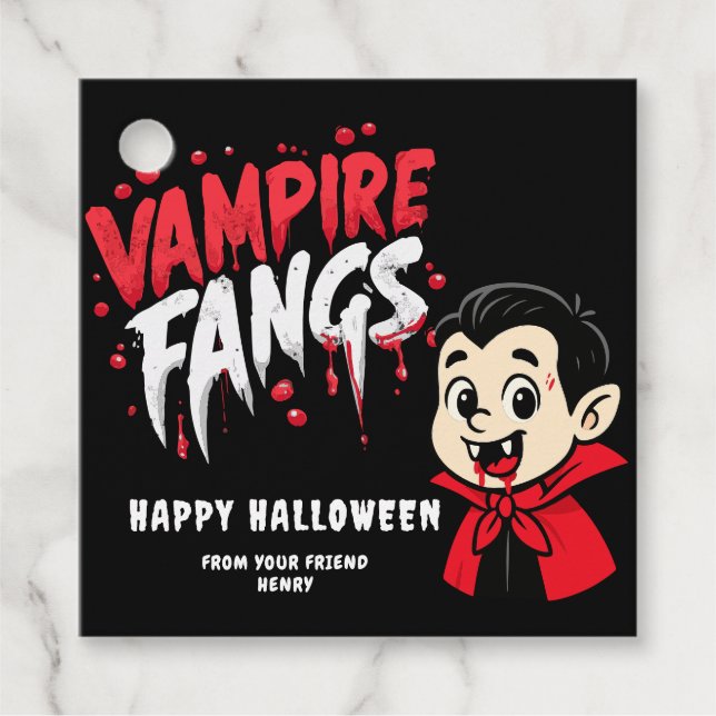 Étiquettes Cadeau Les crocs de vampire d'Halloween (Devant)