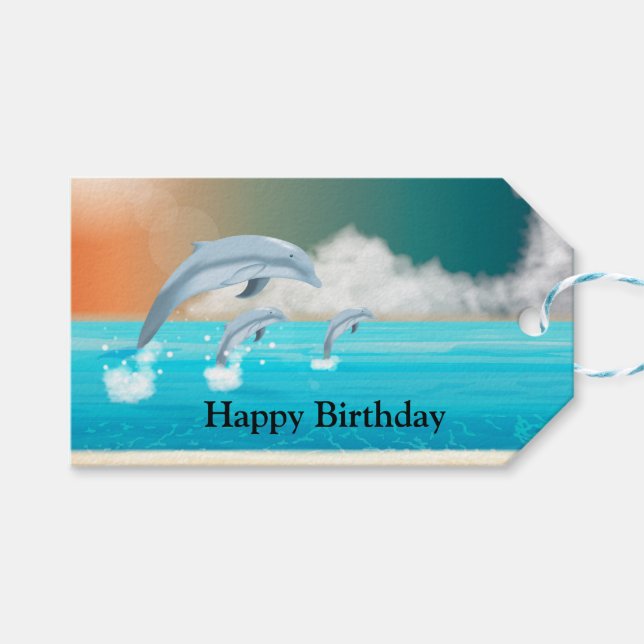 Étiquettes-cadeau les dauphins qui brassent dans l'océan (Devant (Horizontal))