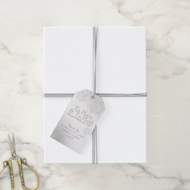 Étiquettes-cadeau Les flocons d'hiver Silver (Avec de la ficelle)