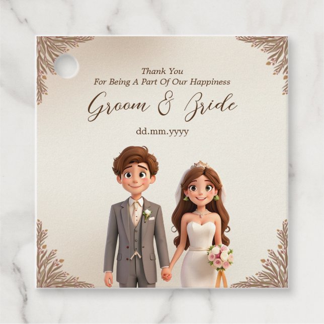 Étiquettes Cadeau Les jeunes mariés Merci Favorisent le mariage (Devant)
