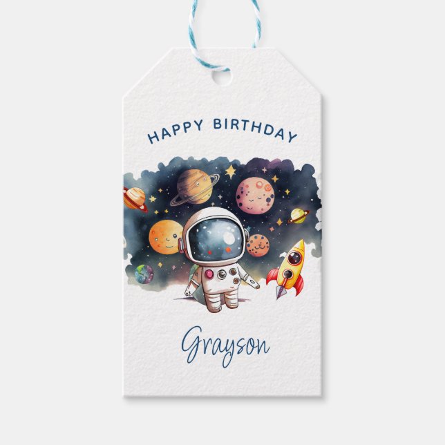 Étiquettes-cadeau Les planètes de l'espace extérieur Joyeux annivers (Devant)