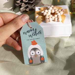 Étiquettes-cadeau Les souhaits chauds   Chouette d'hiver personnalis