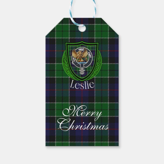 Étiquettes-cadeau Leslie Scottish Clan Tartan & Crest (Devant)