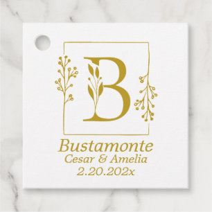 Étiquettes Cadeau Lettre B botanique en or moderne
