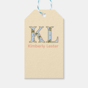 Étiquettes-cadeau lettre de nom monogramme pêche rétro pastel gras