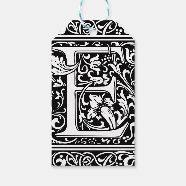 Étiquettes-cadeau Lettre E Monogramme médiéval Art Nouveau (Devant)