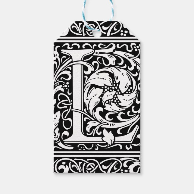 Étiquettes-cadeau Lettre L Monogramme médiéval Art Nouveau (Devant)
