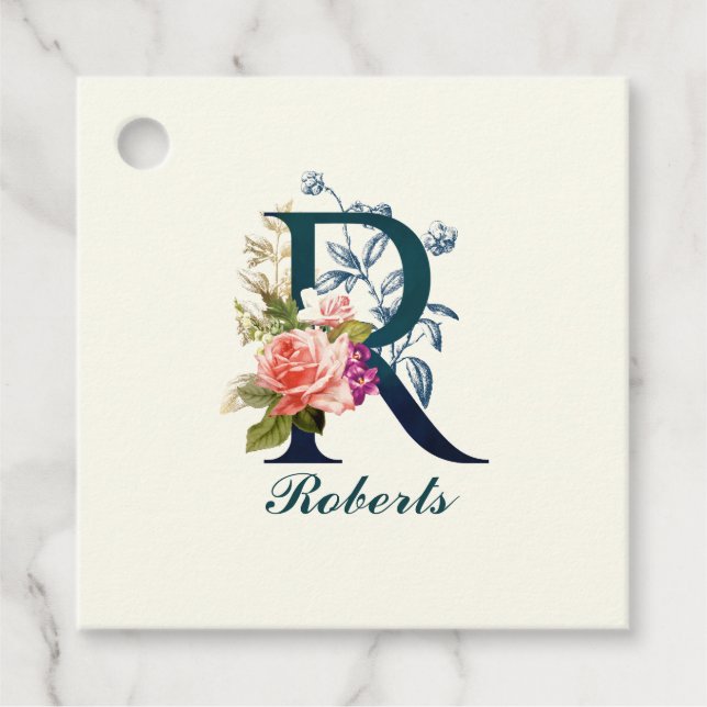 Étiquettes Cadeau LETTRE MONOGRAPHIQUE Florale R (Devant)