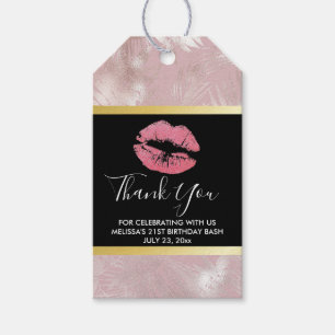 Étiquettes-cadeau Lèvres roses et Rose Gold Tropical Feuilles Annive