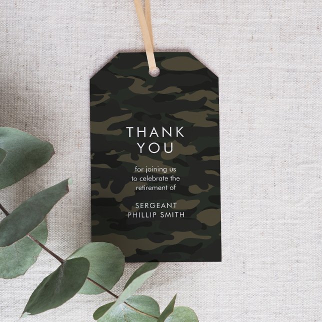 Étiquettes-cadeau LIBERTÉ Parti de retraite militaire Camoflauge (Créateur téléchargé)