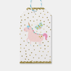 Étiquettes-cadeau Licorne Rose et Or Glitter pour l'anniversaire des