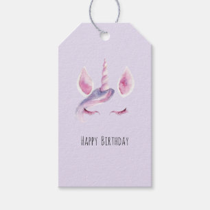 Étiquettes-cadeau Licorne Rose Violet Anniversaire