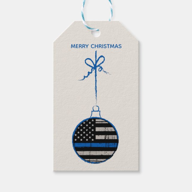 Étiquettes-cadeau Ligne Bleue Mince - Police Noël Application de la  (Devant)