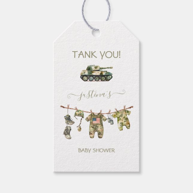 Étiquettes-cadeau Ligne de Baby shower militaire de l'Armée (Devant)