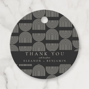 Étiquettes Cadeau Lignes élégantes Mariage noir blanc Merci personna