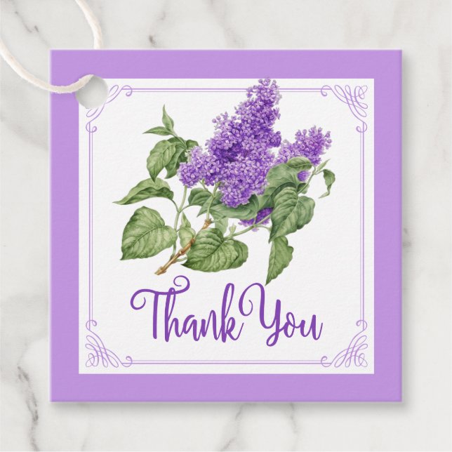 Étiquettes Cadeau Lilac Fleur violet vert Merci Floral (Devant)