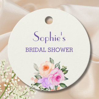 Étiquettes Cadeau Lilas Roses Fleurs Rose Ivoire Baptême de Mariée