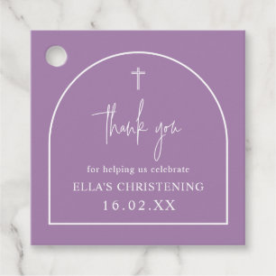 Étiquettes Cadeau Lilas Violet Moderne Arche Minimaliste Baptême