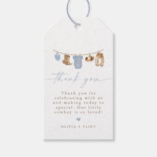 Étiquettes-cadeau Linge de bébé bleu Little Cowboy Baby Shower
