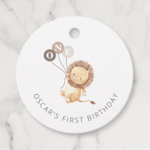 Étiquettes Cadeau Lion avec 3 ballons Brown