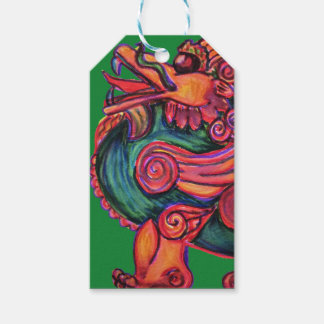Étiquettes-cadeau Lion chinois rouge vert