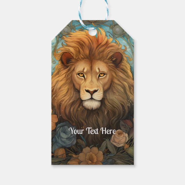 Étiquettes-cadeau Lion et fleurs (Devant)