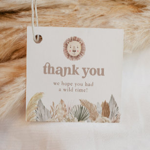 Étiquettes Cadeau Lion Safari Neutre Feuilles Anniversaire Merci