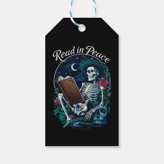 Étiquettes-cadeau Lire dans Peace Skeleton Lecture Livre Lover Booki (Dos)