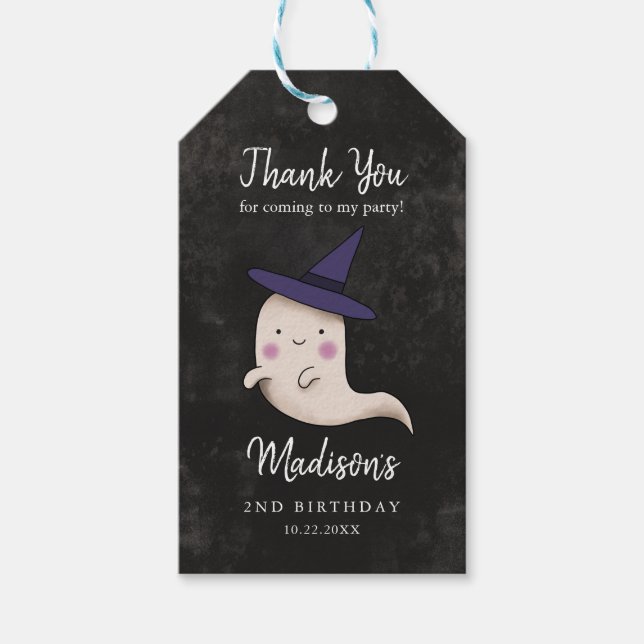 Étiquettes-cadeau Little Boo Halloween Witch Fête d'Anniversaire (Devant)