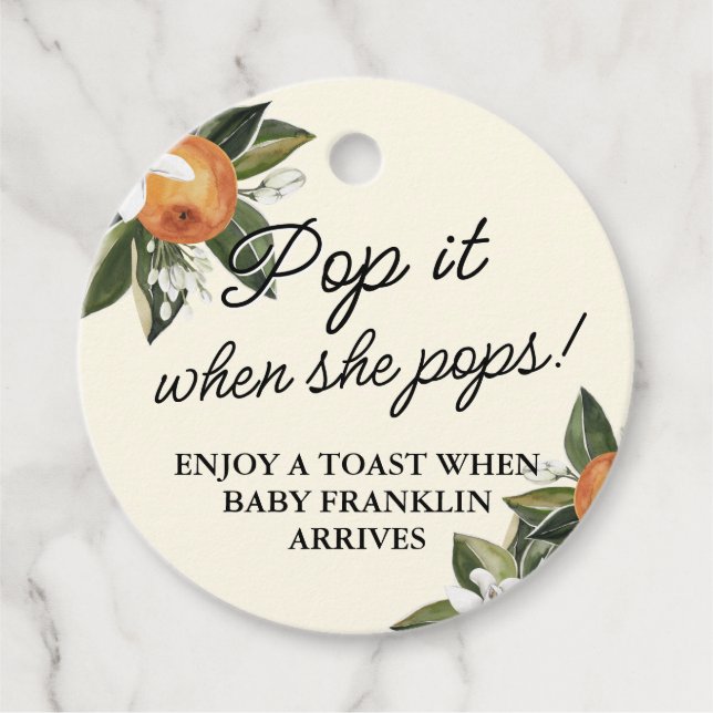 Étiquettes Cadeau Little Cutie Clementine POP IT Baby shower Champ (Devant)