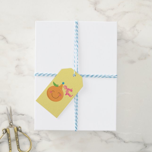 Étiquettes-cadeau Little Cutie Tangerine Anniversaire Merci de fête (Avec de laficelle)