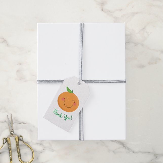 Étiquettes-cadeau Little Cutie Tangerine Baby shower Genre Neutre (Avec de la ficelle)