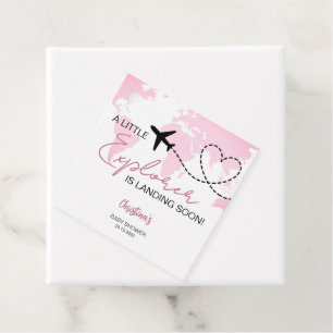 Étiquettes Cadeau Little Explorer World Map Baby shower rose