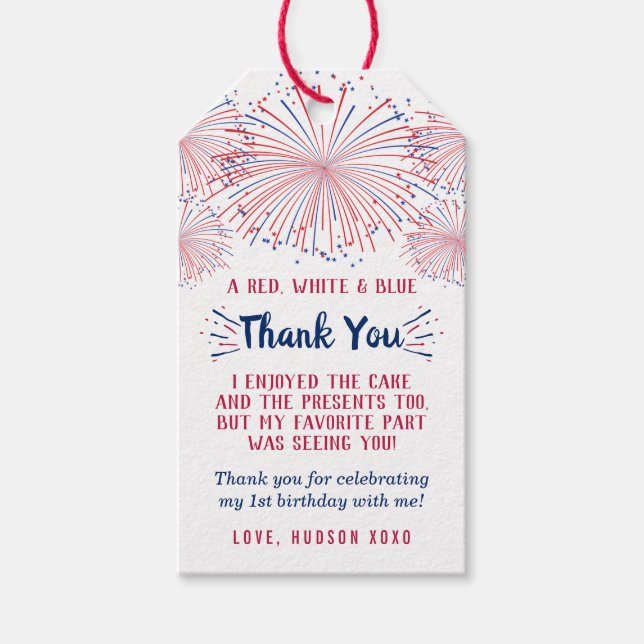 Étiquettes-cadeau Little Firecracker 4 juillet 1er anniversaire (Devant)