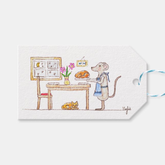 Étiquettes-cadeau Little Mouse With Turkey (Devant (Horizontal))