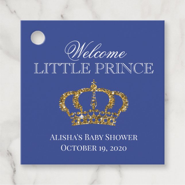 Étiquettes Cadeau Little Prince Royal Blue and Gold Baby shower (Devant)