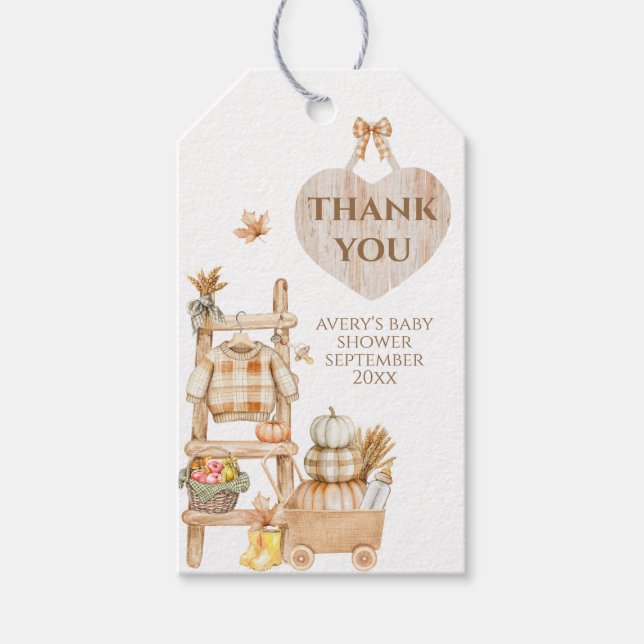 Étiquettes-cadeau Little Pumpkin Rustic Farm Baby Shower Diaper (Devant)
