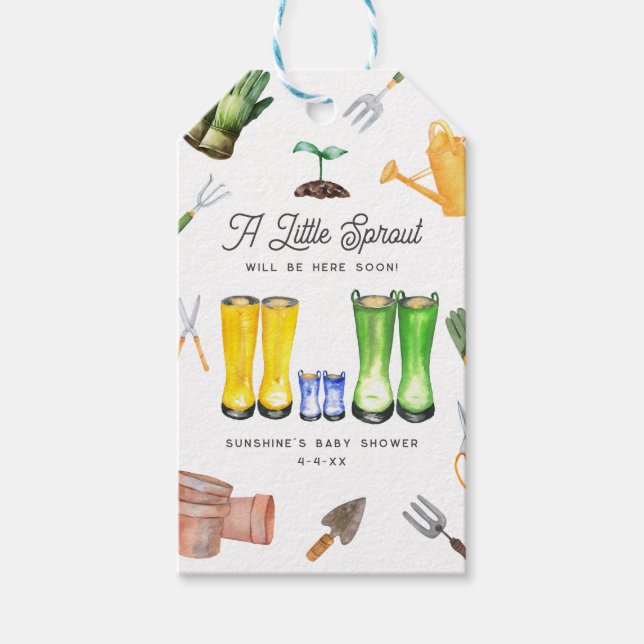Étiquettes-cadeau Little Sprout Blue Boots Garden Baby shower (Devant)