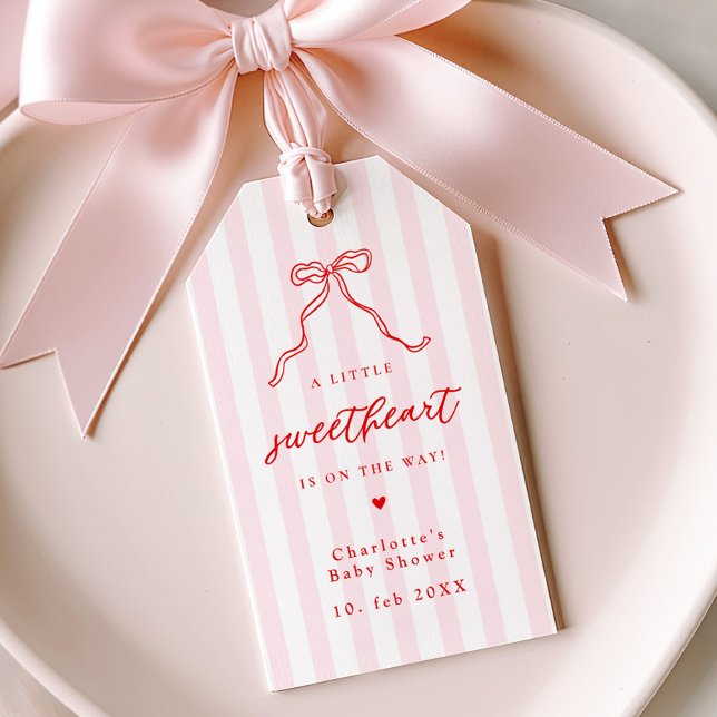 Étiquettes-cadeau Little Sweetheart Bow Baby Shower (Créateur téléchargé)