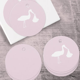 Étiquettes Cadeau Livraison élégante de la cigogne Baby shower rose 