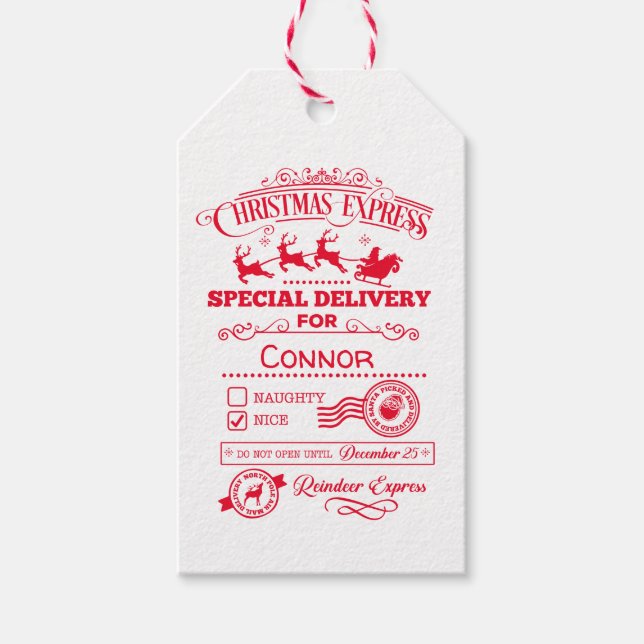 Étiquettes-cadeau Livraison express de Noël personnalisée (Devant)
