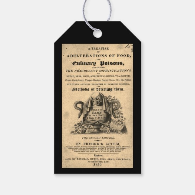 Étiquettes-cadeau Livre de poisons culinaires de 1820 crâne antique  (Devant)