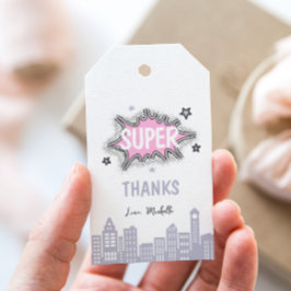 Étiquettes-cadeau Livre rose Superhero Anniversaire